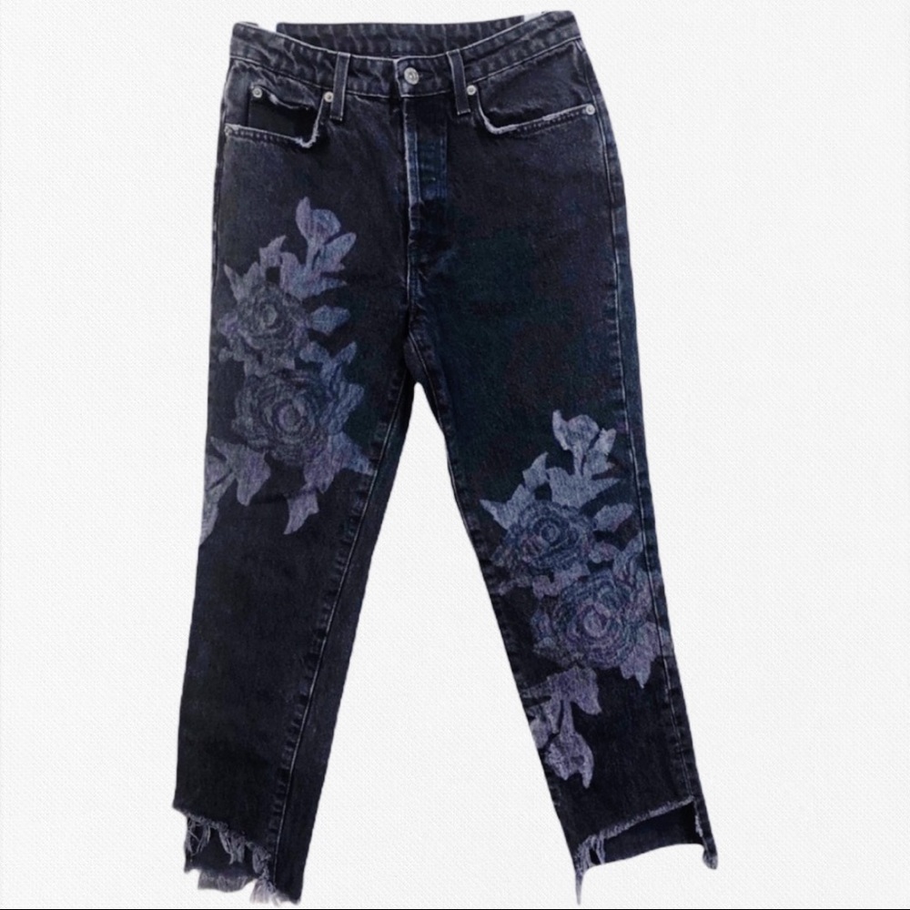 Carmar Black Rose Printed Distressed Black Jeans 26
